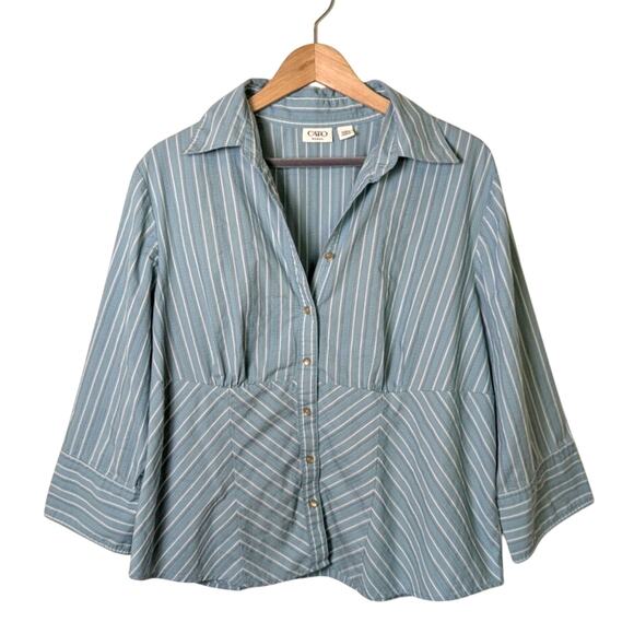 Cato Blue Stripe 3/4 Sleeve Button Up Blouse Women Size 14/16W Office Career - Picture 1 of 9